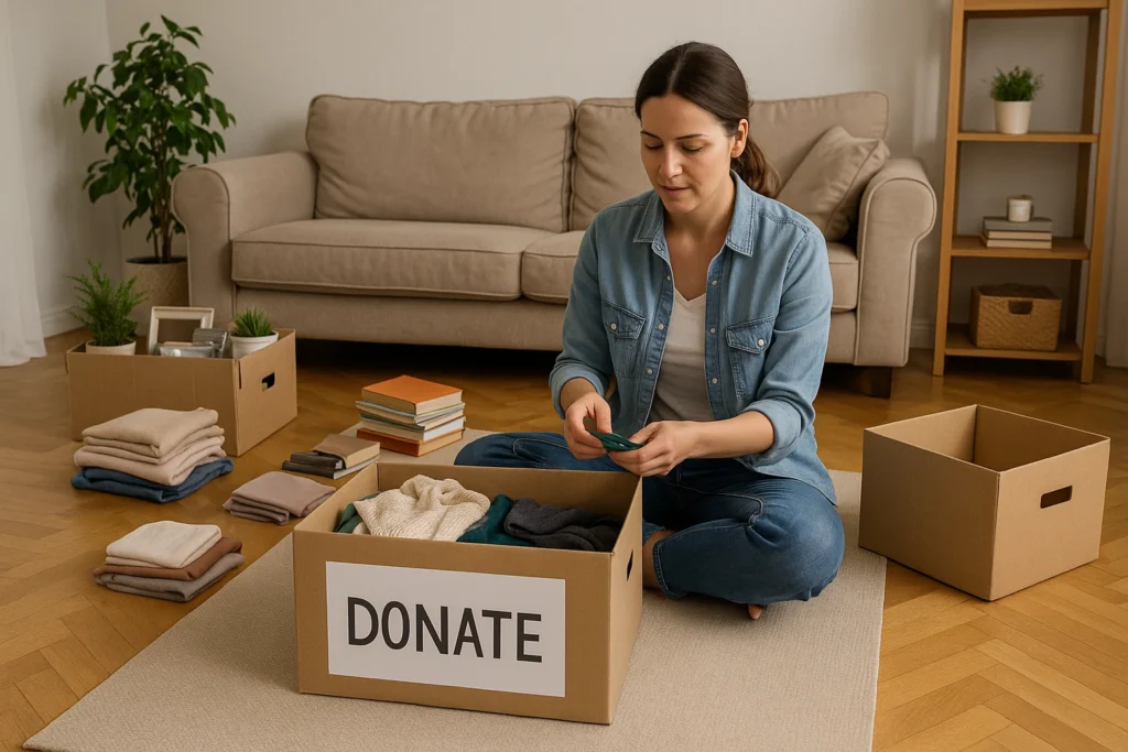 Woman decluttering home before moving house